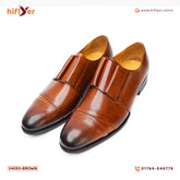 24093-Brown Formal Genuine Cow Leather Oxford Formal Lace Up Round Burnished Toe Leather Derby Shoes Anti-Slip Block Heel Slip Resistant shoes for men