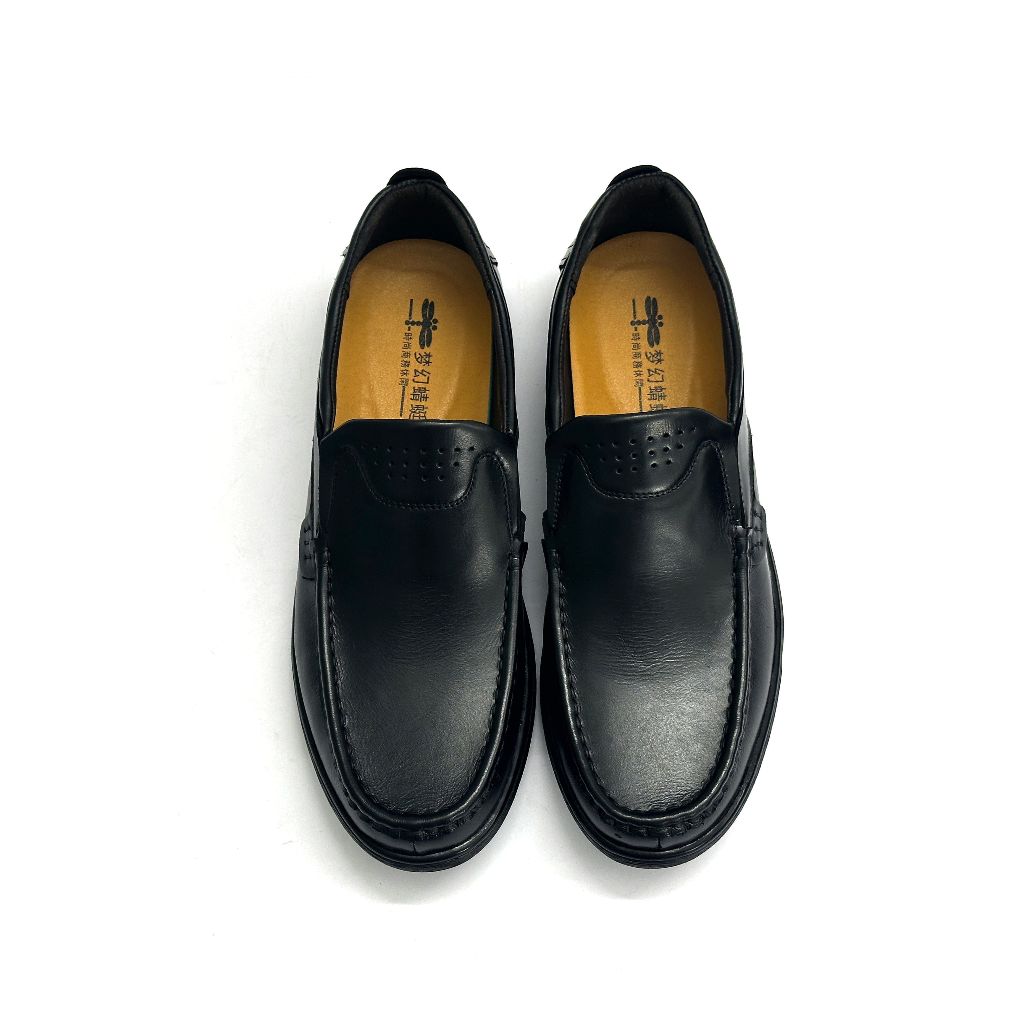 26060-Black  Premium Leather Slip-on Lightweight Casual Loafers