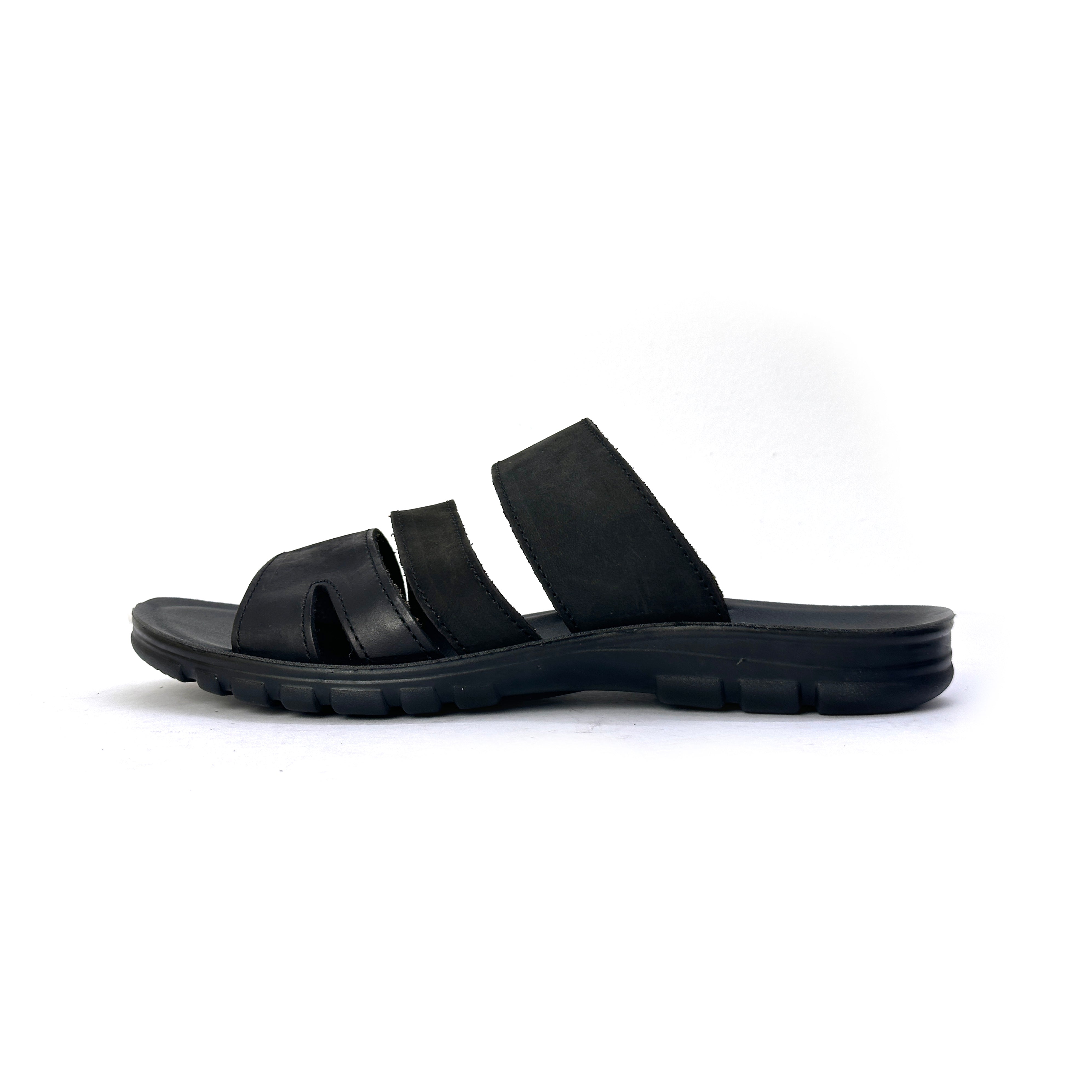 27016-Black Genuine Cow Leather Premium New High-Quality Men's sandals