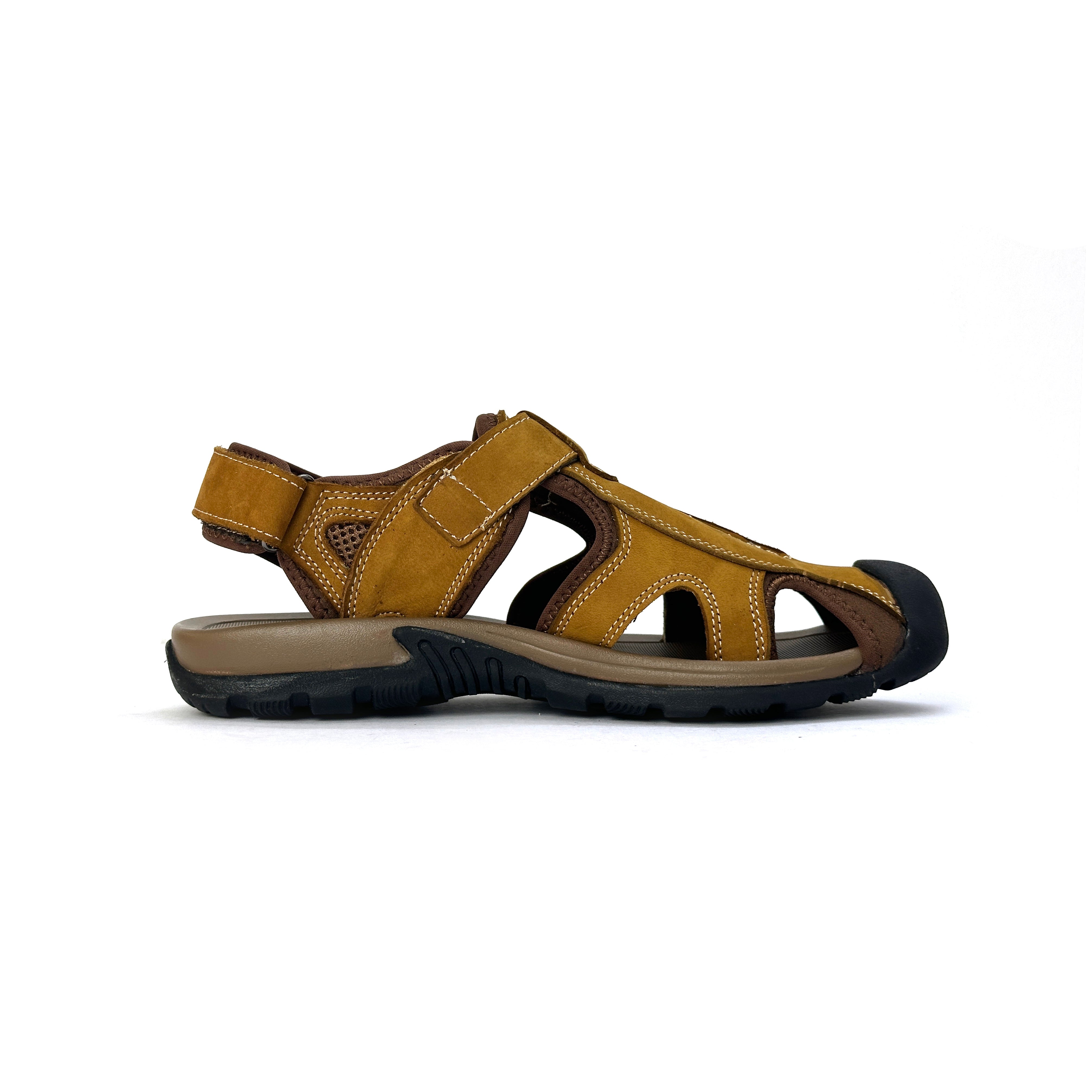 27038-Camel Full cover Genuine Cow Leather Premium New High-Quality Men's sandals