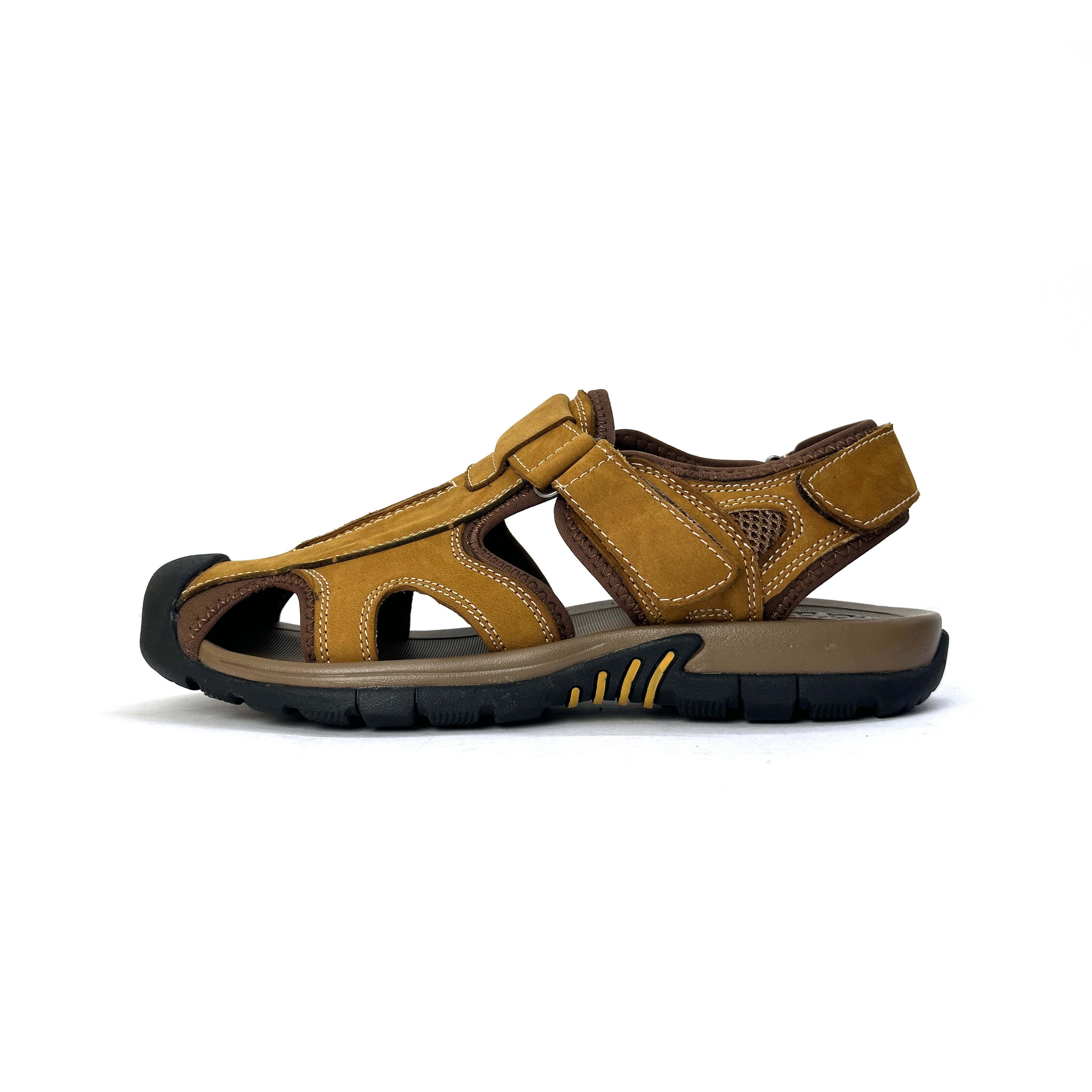 27038-Camel Full cover Genuine Cow Leather Premium New High-Quality Men's sandals