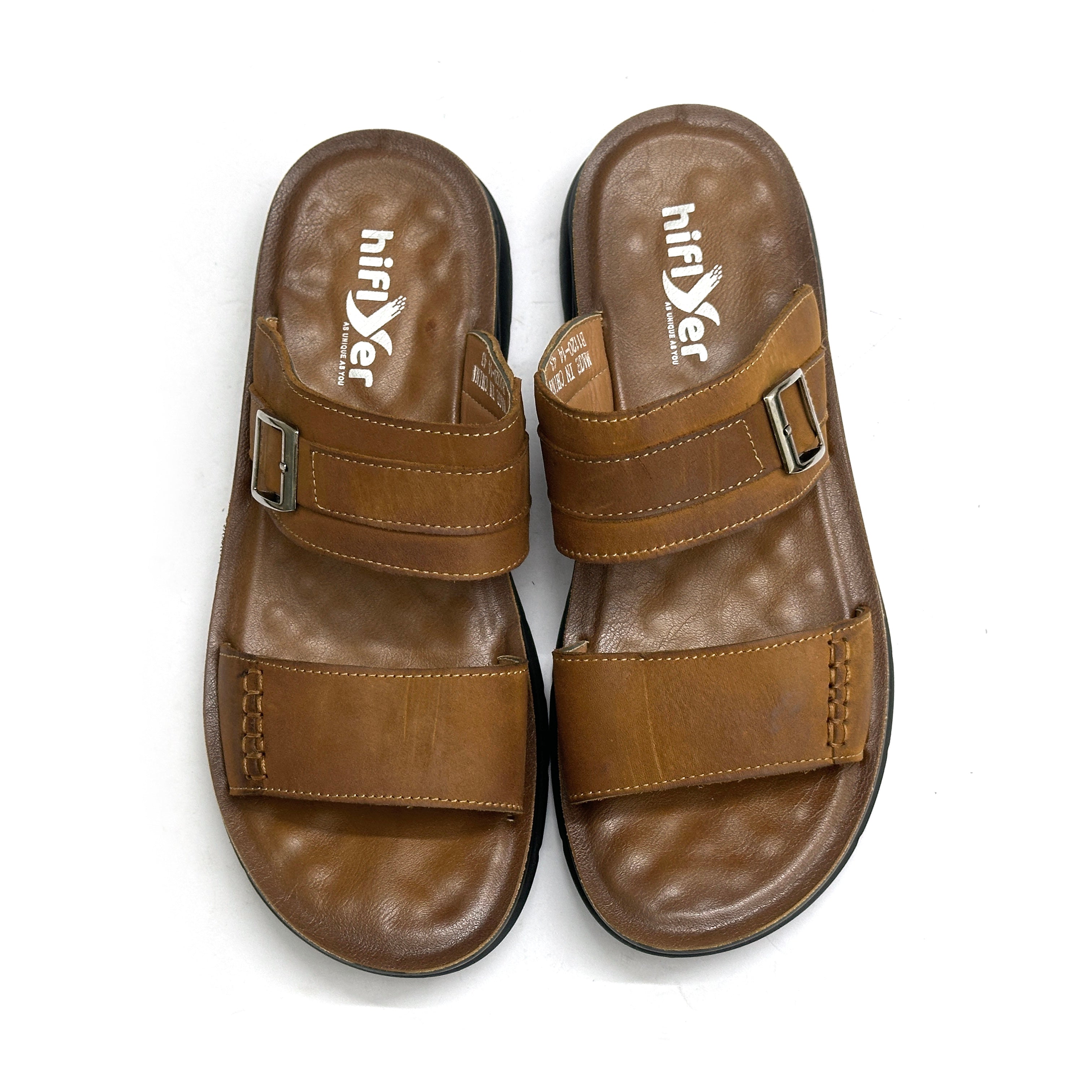 26093-Camel Genuine Cow Leather Premium High-Quality Slip-On Rubber Sandal For Men