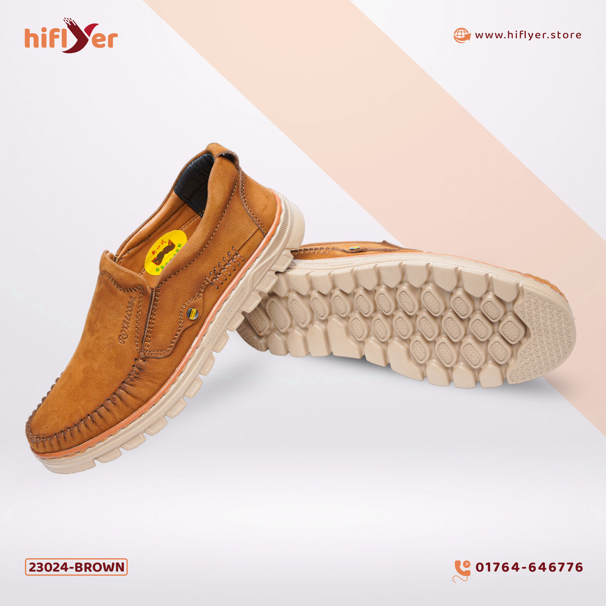 23024 Brown Cross Border real leather men's trend leisure wear new youth office British wind shoes non-slip Casual Shoe wear