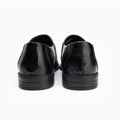 24075-Black Formal Genuine Cow Leather Oxford for Men Slip On Round Burnished Toe PU Leather Non Slip Low Top Slip Resistant Walking