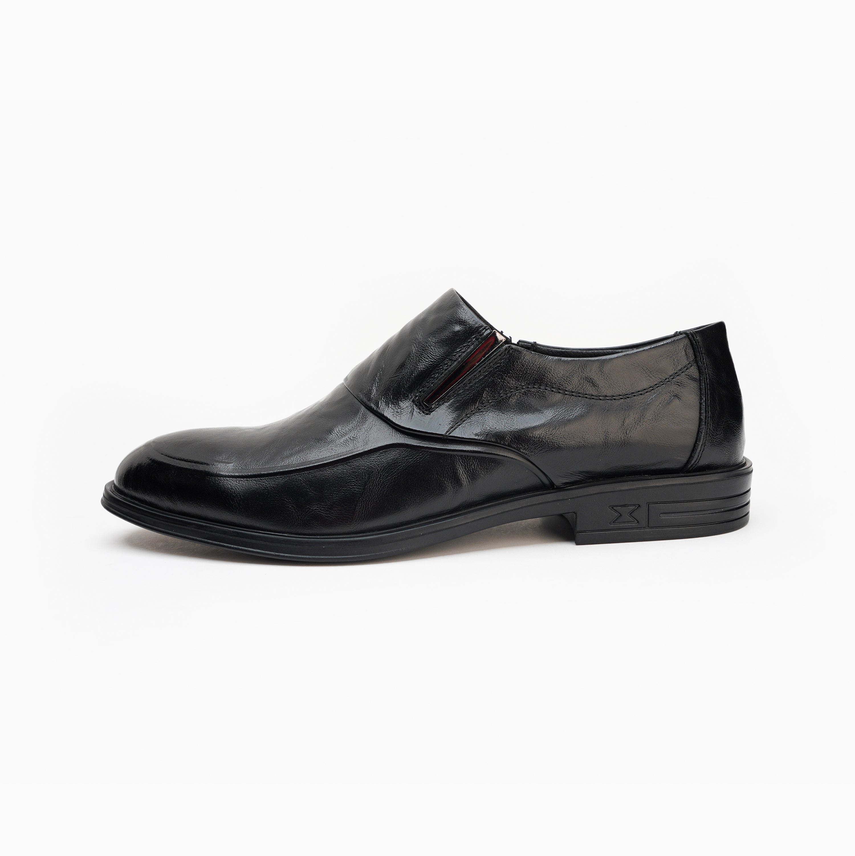 24075-Black Formal Genuine Cow Leather Oxford for Men Slip On Round Burnished Toe PU Leather Non Slip Low Top Slip Resistant Walking