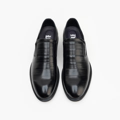 24078-Black Formal Genuine Cow Leather Oxford for Men Slip On Round Burnished Non Slip Low Top Slip Resistant Walking