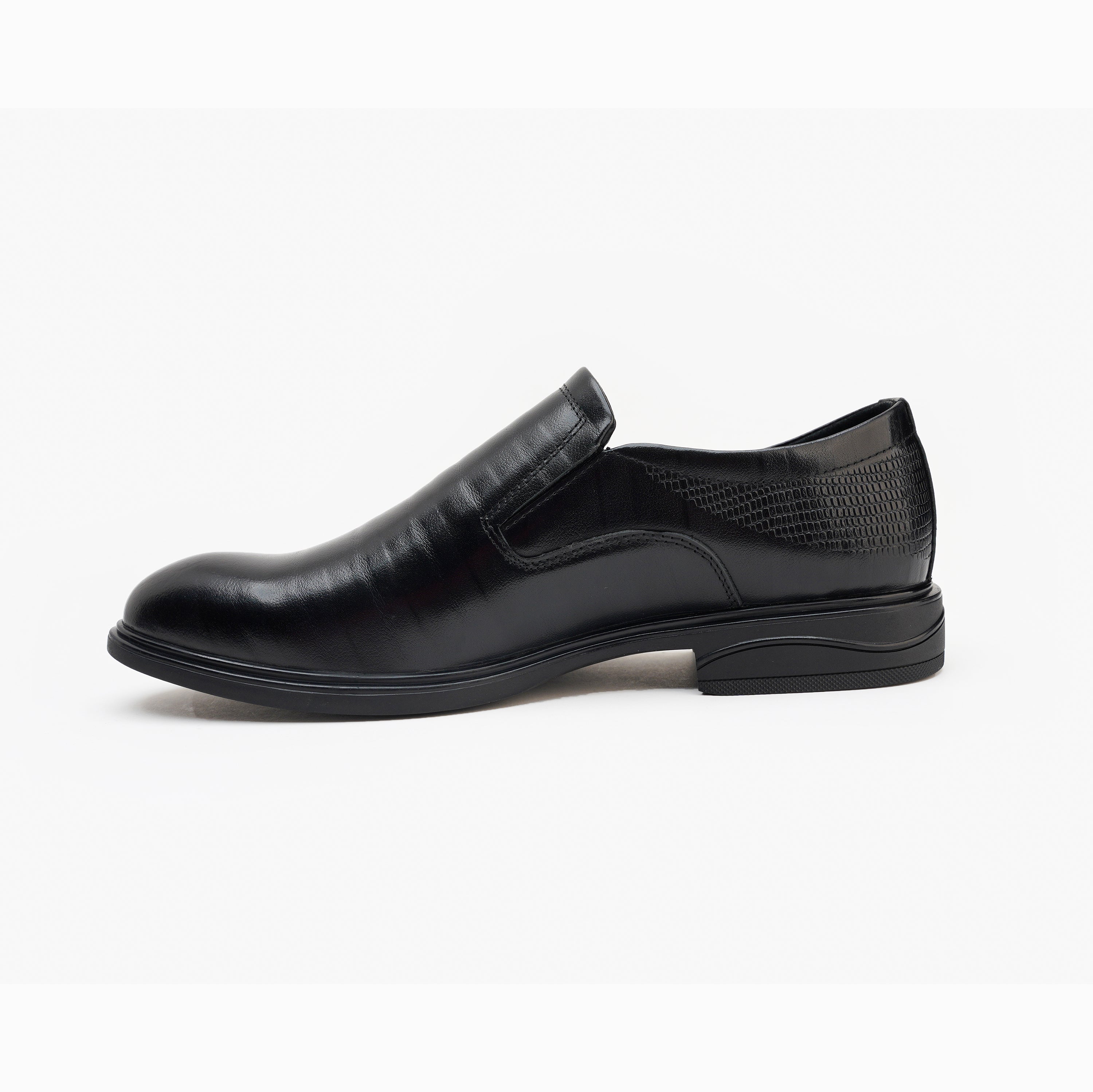 24078-Black Formal Genuine Cow Leather Oxford for Men Slip On Round Burnished Non Slip Low Top Slip Resistant Walking