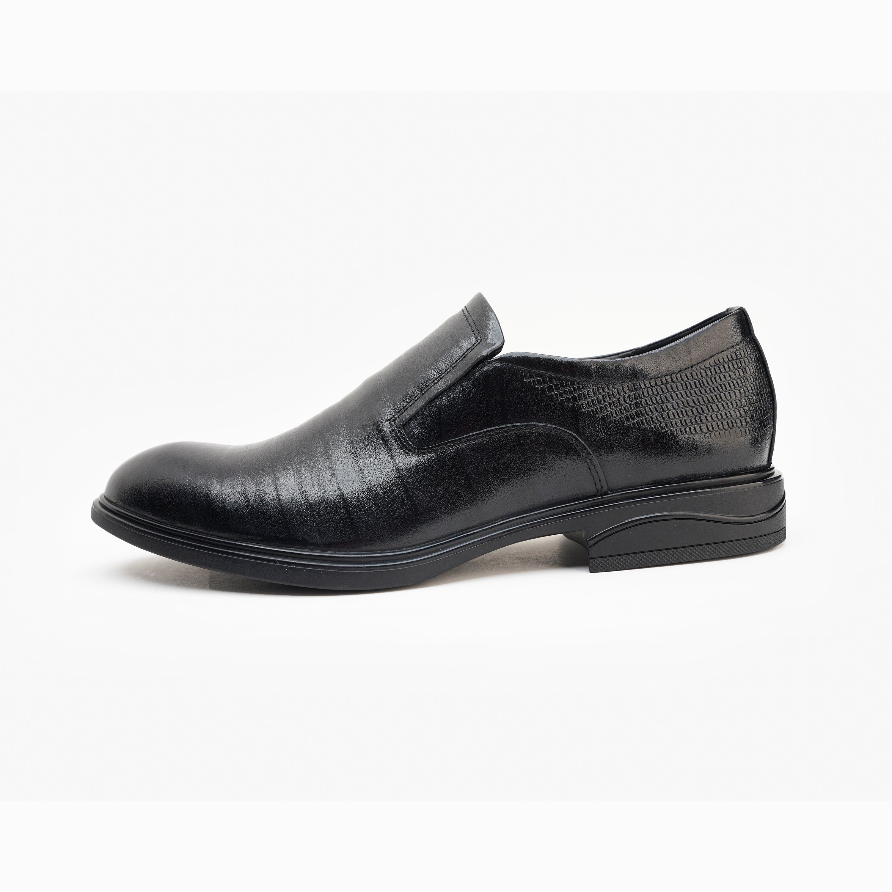 24078-Black Formal Genuine Cow Leather Oxford for Men Slip On Round Burnished Non Slip Low Top Slip Resistant Walking