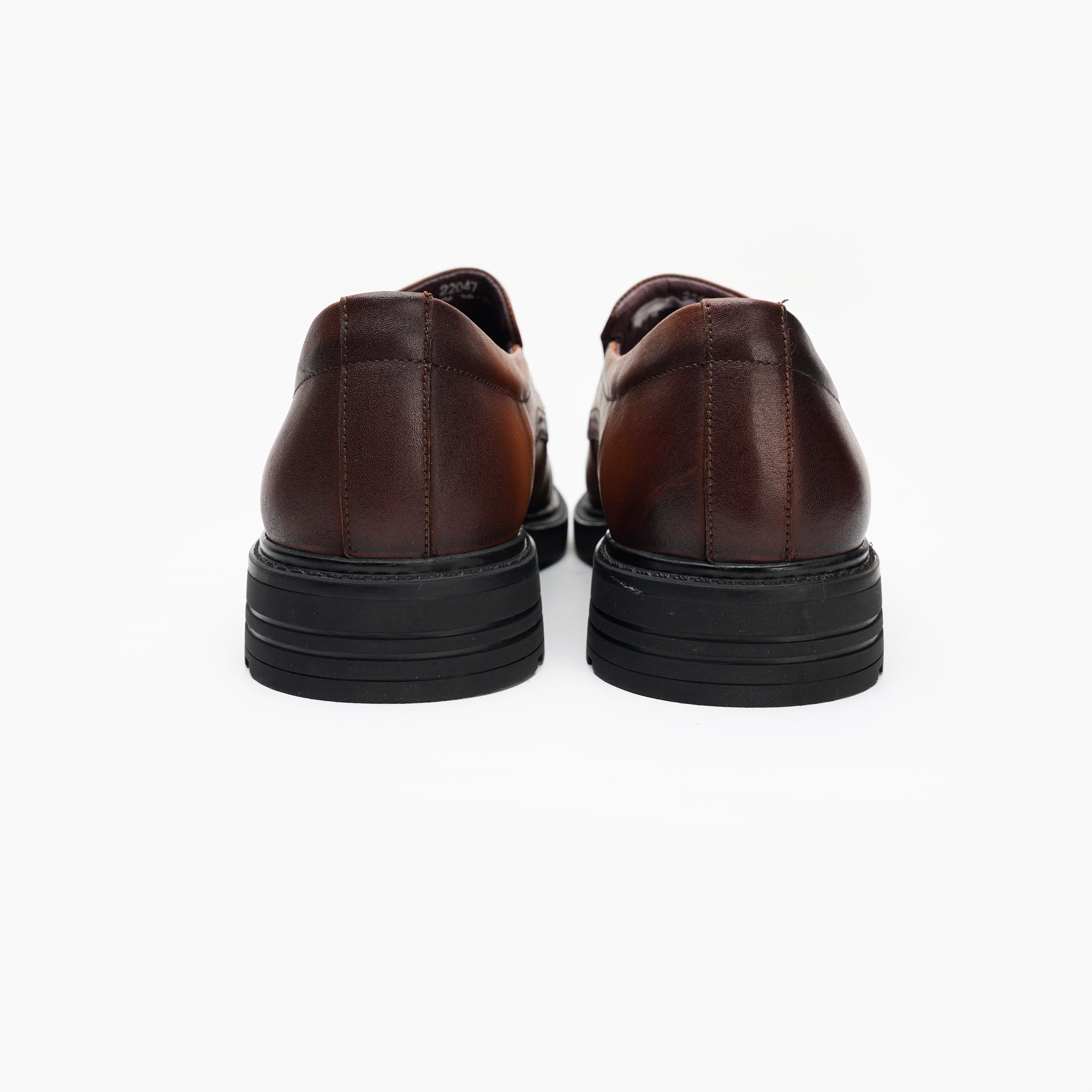 24084-Brown Formal Genuine Cow Leather Oxford for Men Slip On Round Burnished Non Slip Low Top Slip Resistant Walking