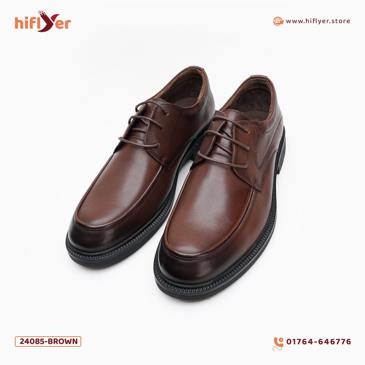 24085-Brown Formal Genuine Cow Leather Oxford for Men Slip On Round Burnished Non Slip Low Top Slip Resistant Walking