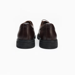 24085-Brown Formal Genuine Cow Leather Oxford for Men Slip On Round Burnished Non Slip Low Top Slip Resistant Walking