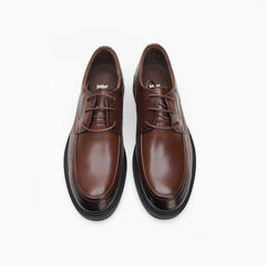 24085-Brown Formal Genuine Cow Leather Oxford for Men Slip On Round Burnished Non Slip Low Top Slip Resistant Walking