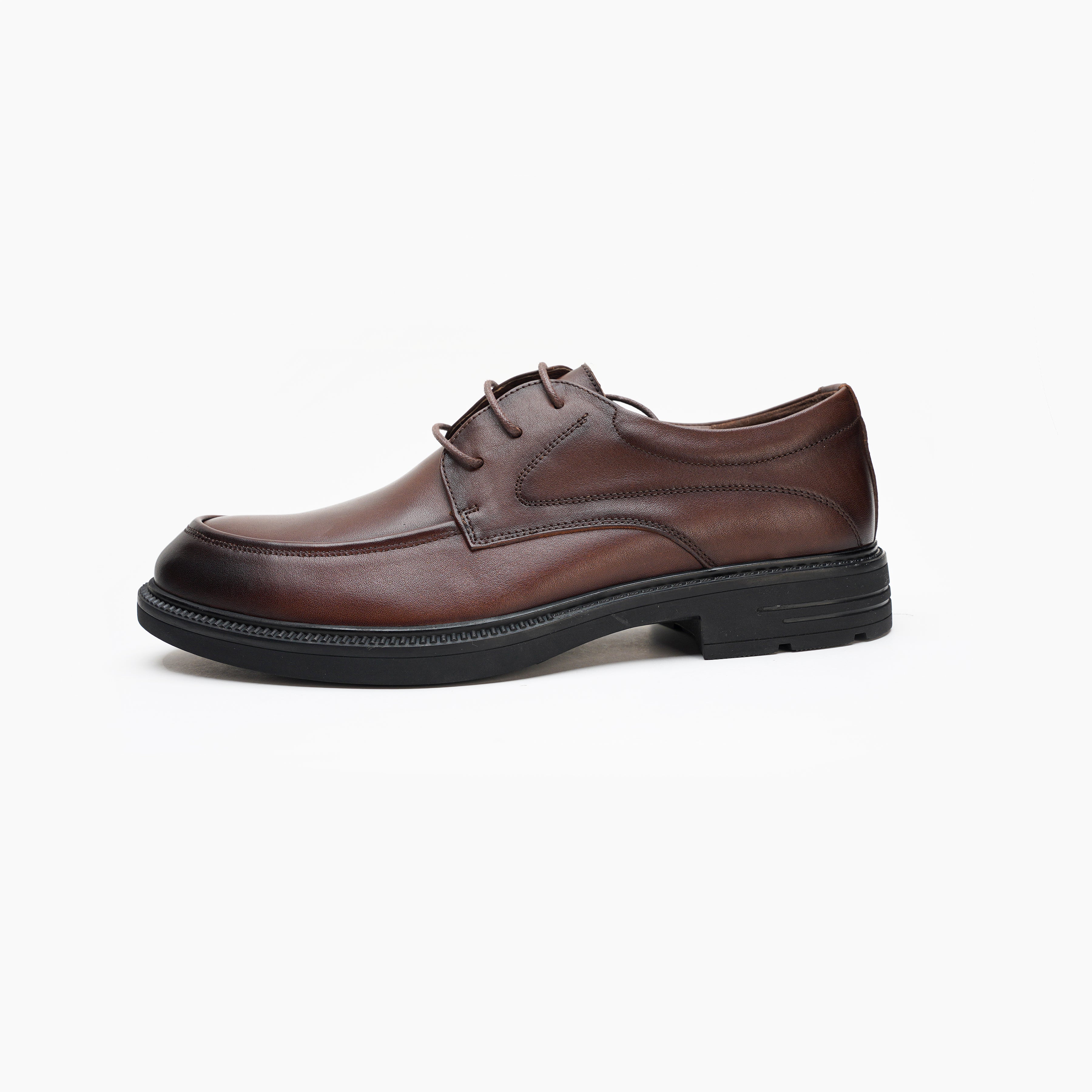 24085-Brown Formal Genuine Cow Leather Oxford for Men Slip On Round Burnished Non Slip Low Top Slip Resistant Walking