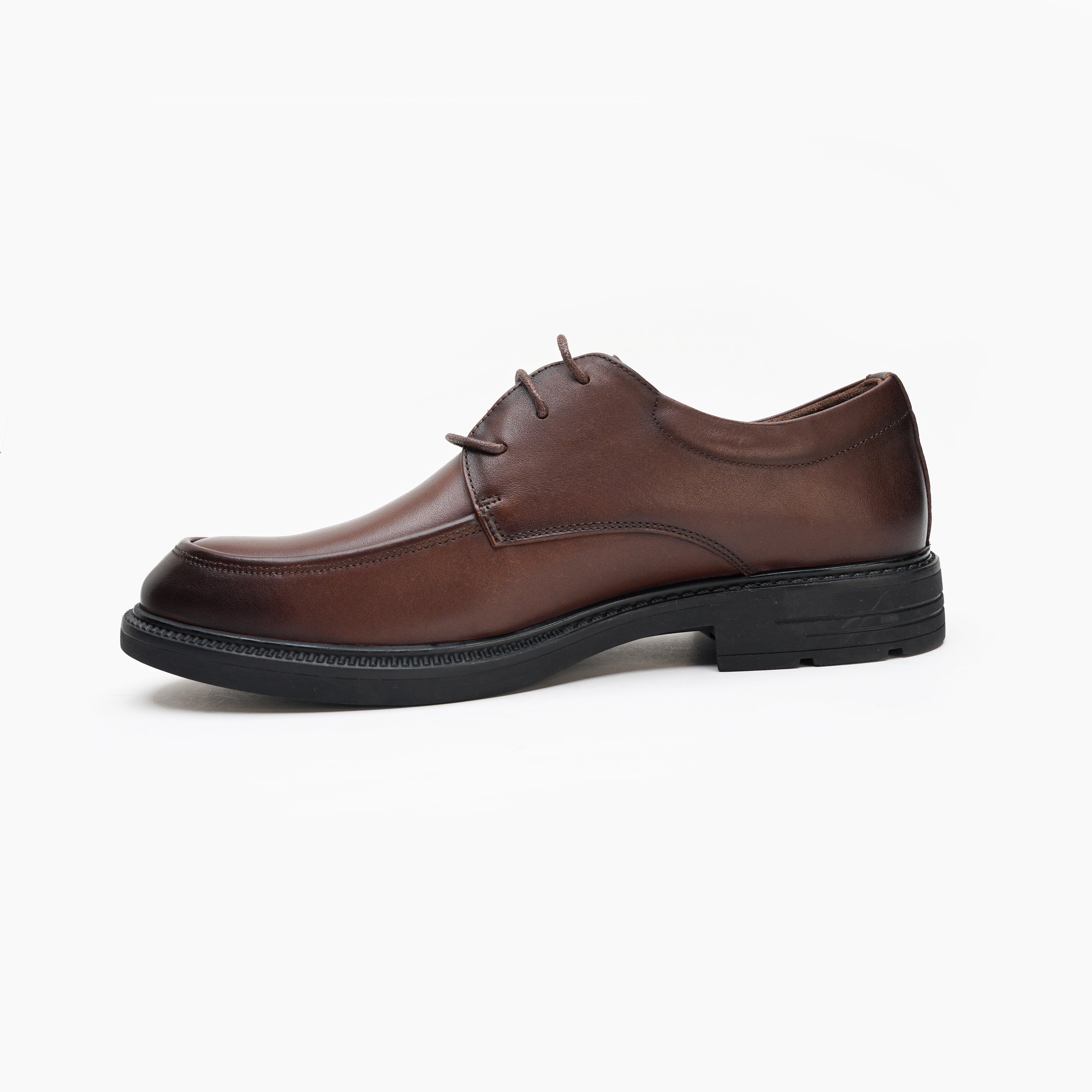 24085-Brown Formal Genuine Cow Leather Oxford for Men Slip On Round Burnished Non Slip Low Top Slip Resistant Walking