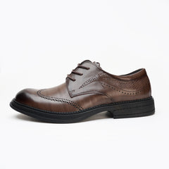 24086-Grey Formal Genuine Cow Leather Oxford for Men Slip On Round Burnished Non Slip Low Top Slip Resistant Walking