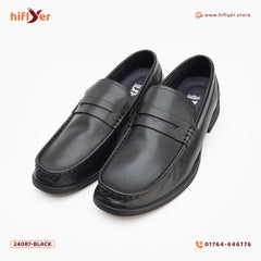 24087-Black Formal Genuine Cow Leather Shoe for Men Slip On Round Burnished Non Slip Low Top Slip Resistant Walking