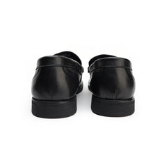 24087-Black Formal Genuine Cow Leather Shoe for Men Slip On Round Burnished Non Slip Low Top Slip Resistant Walking