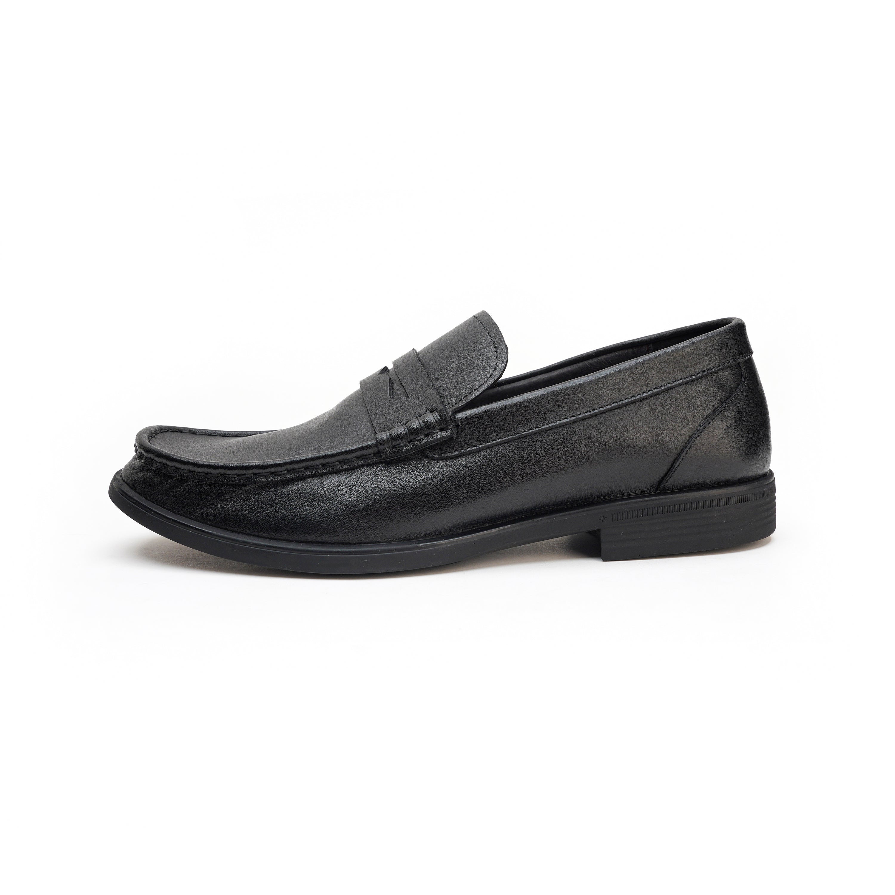 24087-Black Formal Genuine Cow Leather Shoe for Men Slip On Round Burnished Non Slip Low Top Slip Resistant Walking