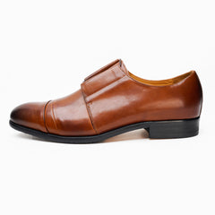 24093-Brown  Formal Genuine Cow Leather Oxford Formal Lace Up Round Burnished Toe Leather Derby Shoes Anti-Slip Block Heel Slip Resistant shoes for men