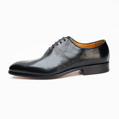 25006-Black Formal Genuine Cow Leather Oxford Formal Round Burnished Toe Leather Anti-Slip Block Heel Slip Resistant shoes for men