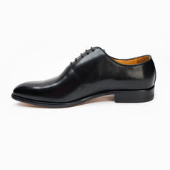 25006-Black Formal Genuine Cow Leather Oxford Formal Round Burnished Toe Leather Anti-Slip Block Heel Slip Resistant shoes for men