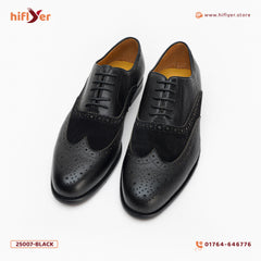 25007-Black Formal Genuine Cow Leather Italian Brown Suede & Leather Formal Lace Up Oxford Brogue Dress Shoes for Men