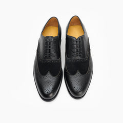 25007-Black Formal Genuine Cow Leather Italian Brown Suede & Leather Formal Lace Up Oxford Brogue Dress Shoes for Men