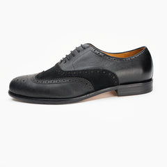 25007-Black Formal Genuine Cow Leather Italian Brown Suede & Leather Formal Lace Up Oxford Brogue Dress Shoes for Men