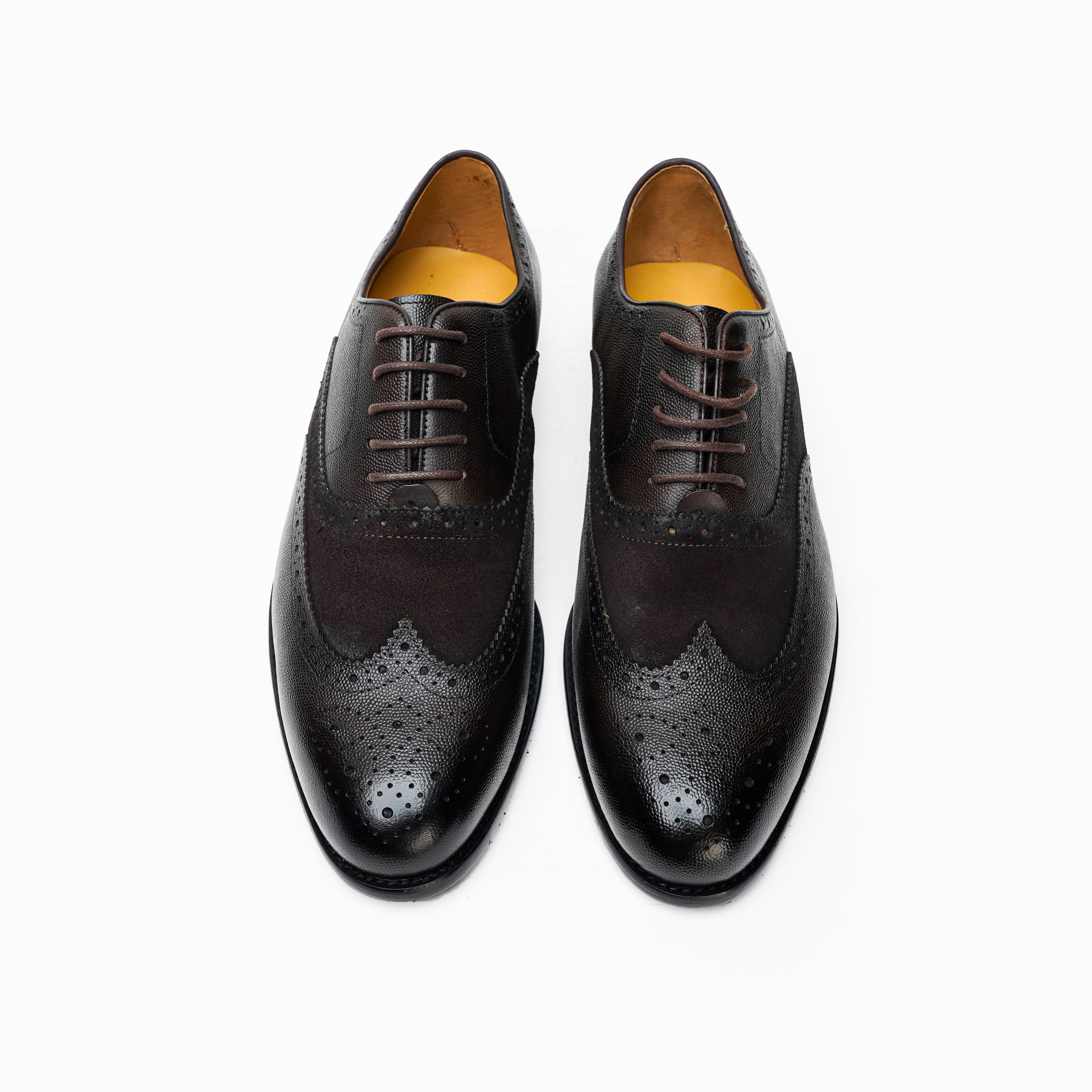 25008-Coffee Formal Genuine Cow Leather Italian Brown Suede & Leather Formal Lace Up Oxford Brogue Dress Shoes for Men