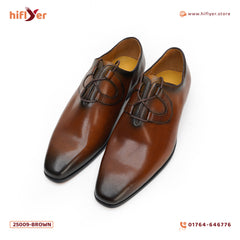 25009-Brown Formal Genuine Cow Leather Italian Brown Suede & Leather Formal Lace Up Oxford Brogue Dress Shoes for Men