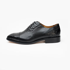 25013-Black Formal Genuine Cow Leather Italian Brown Suede & Leather Formal Lace Up Oxford Brogue Dress Shoes for Men