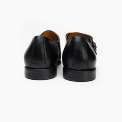 25018-Black Genuine Cow leather Double Strap Formal Shoes with TPR Welted Sole Monk Strap For Men