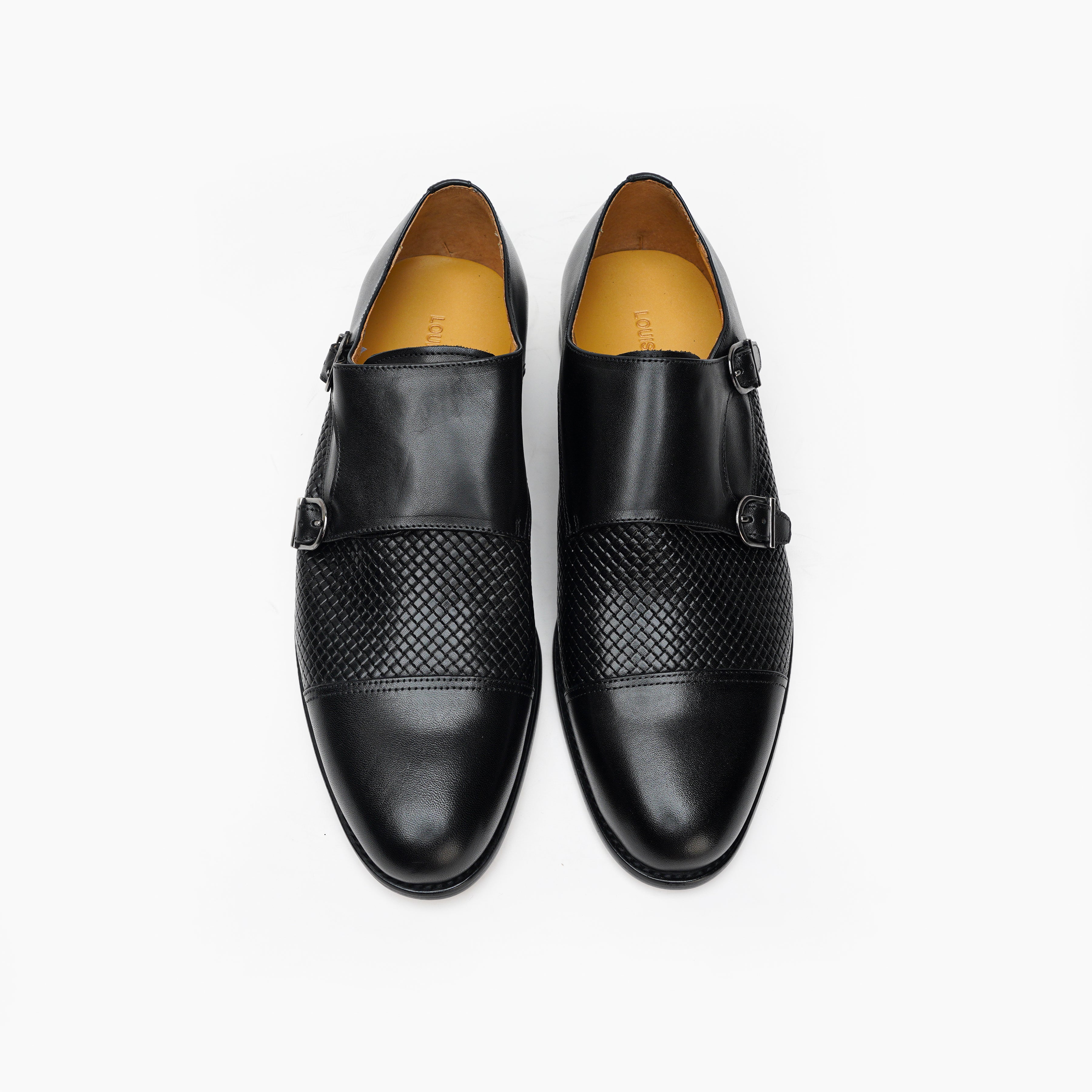 25018-Black Genuine Cow leather Double Strap Formal Shoes with TPR Welted Sole Monk Strap For Men