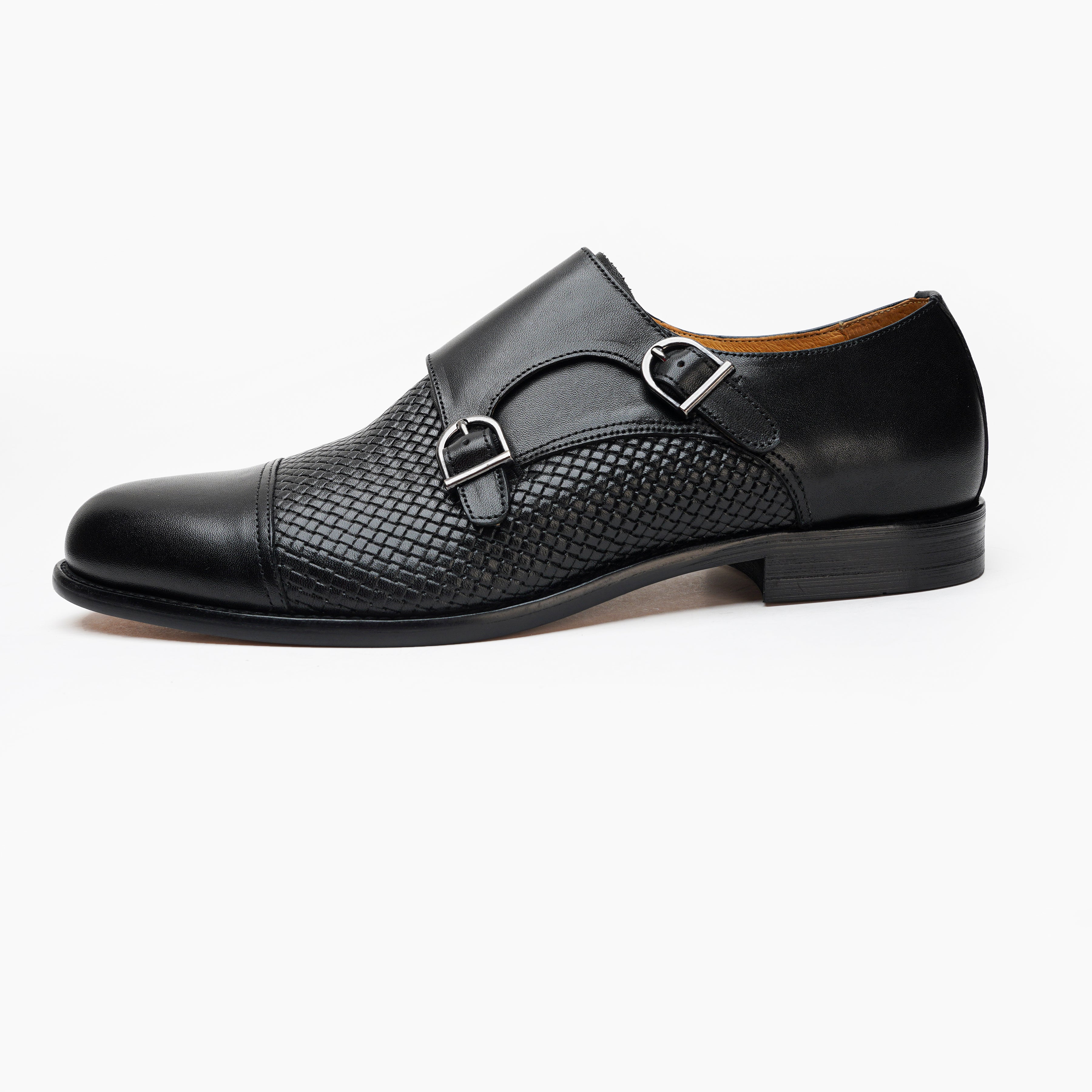 25018-Black Genuine Cow leather Double Strap Formal Shoes with TPR Welted Sole Monk Strap For Men