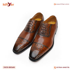 25019-BROWN GENUINE COW LEATHER ALLILUX LEATHER POINTED-TOE ALLIGATOR PATTERN DRESS SHOES Formal Shoes