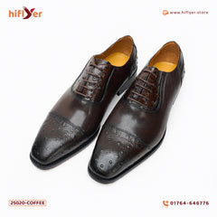25020-Coffee GENUINE COW LEATHER ALLILUX LEATHER POINTED-TOE ALLIGATOR PATTERN DRESS SHOES Formal Shoes