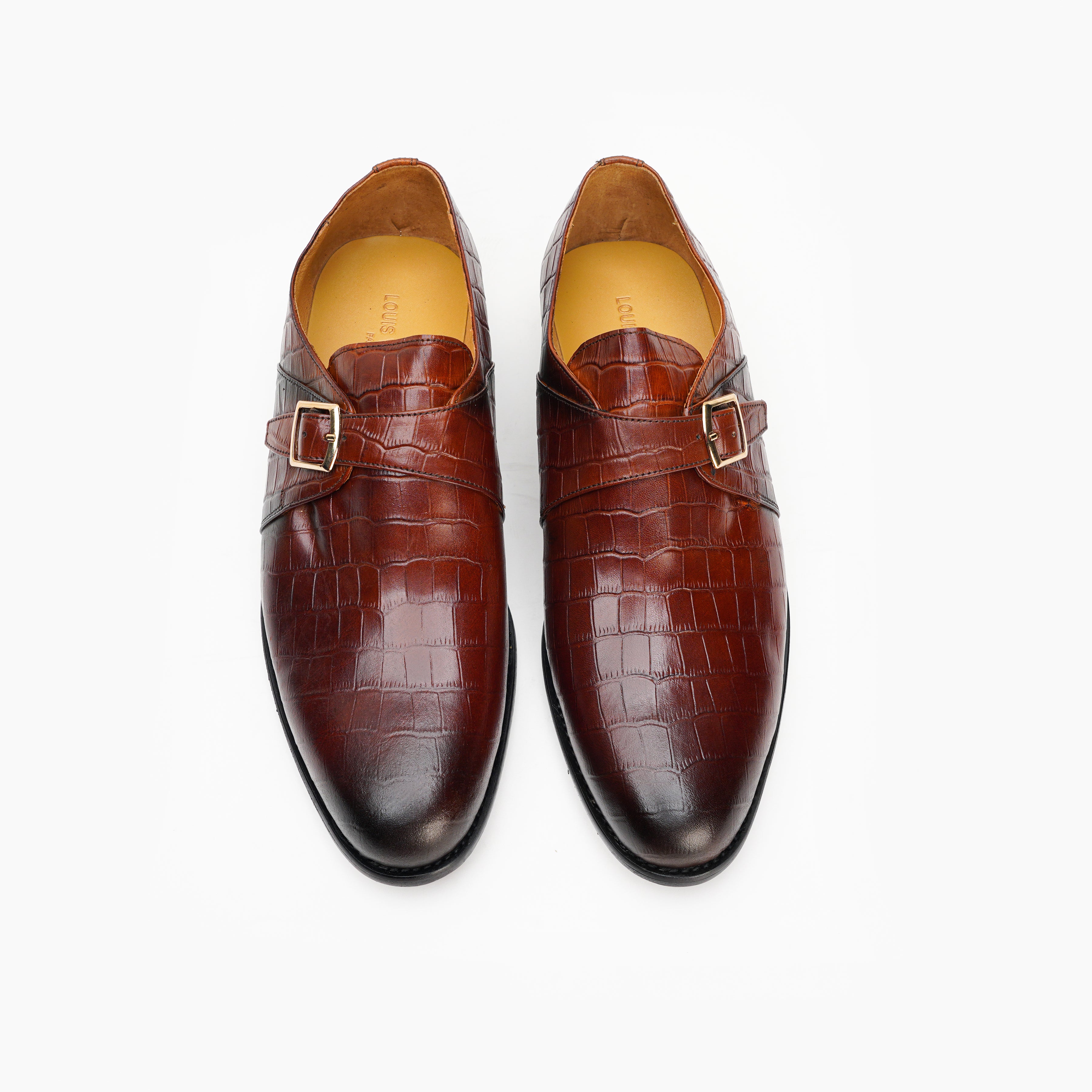 25021-Red Wine Formal Genuine Cow leather Single Monk Alligators with TPR Welted Sole Monk Strap For Men