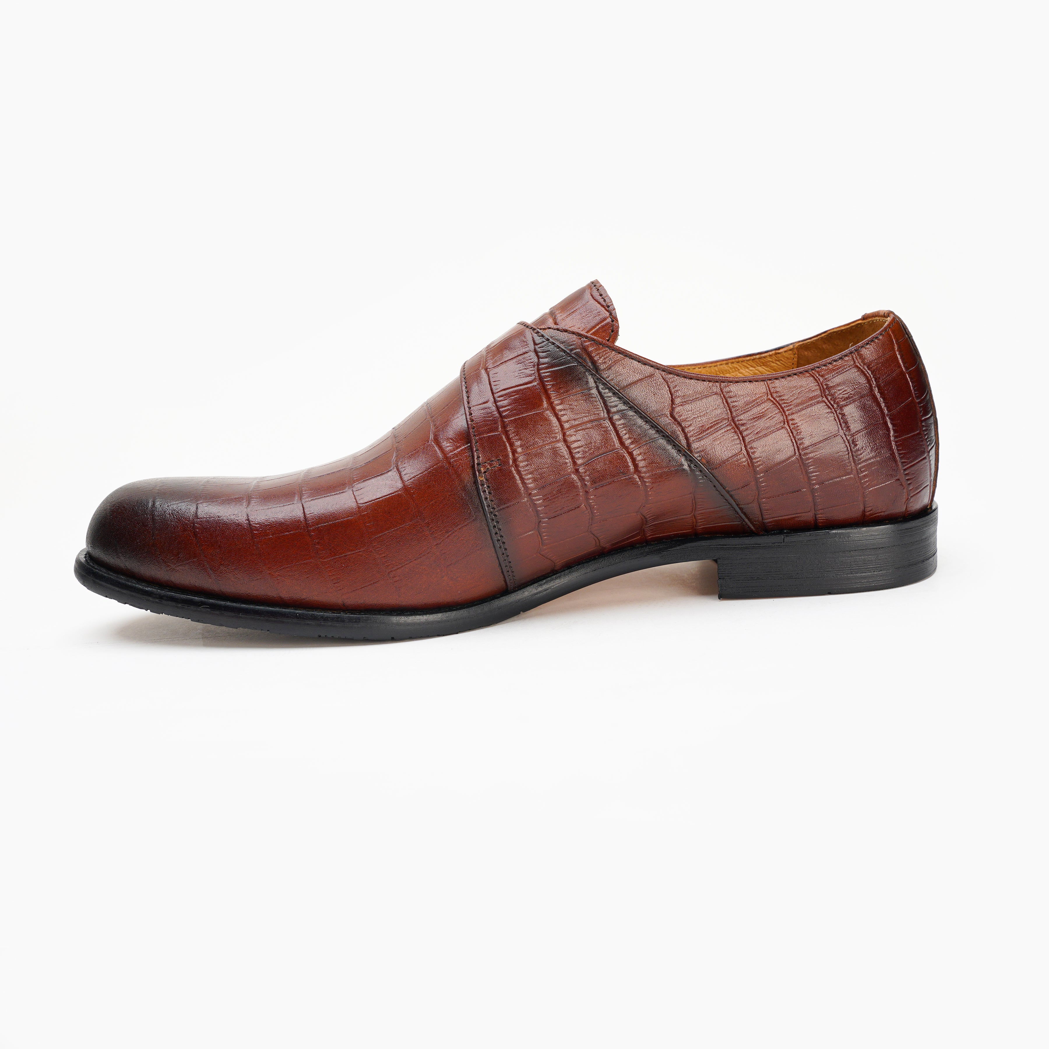 25021-Red Wine Formal Genuine Cow leather Single Monk Alligators with TPR Welted Sole Monk Strap For Men