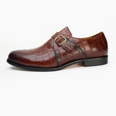 25021-Red Wine Formal Genuine Cow leather Single Monk Alligators with TPR Welted Sole Monk Strap For Men