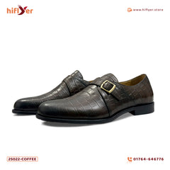 25022-Coffee  Formal Genuine Cow leather Single Monk Alligators with TPR Welted Sole Monk Strap For Men