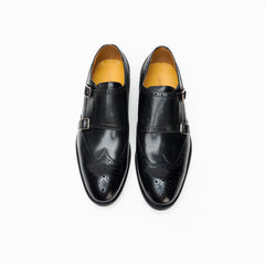 25023-Black Formal Genuine Cow leather Double Monk Alligators with TPR Welted Sole Monk Strap For Men