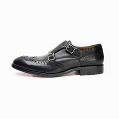 25023-Black Formal Genuine Cow leather Double Monk Alligators with TPR Welted Sole Monk Strap For Men