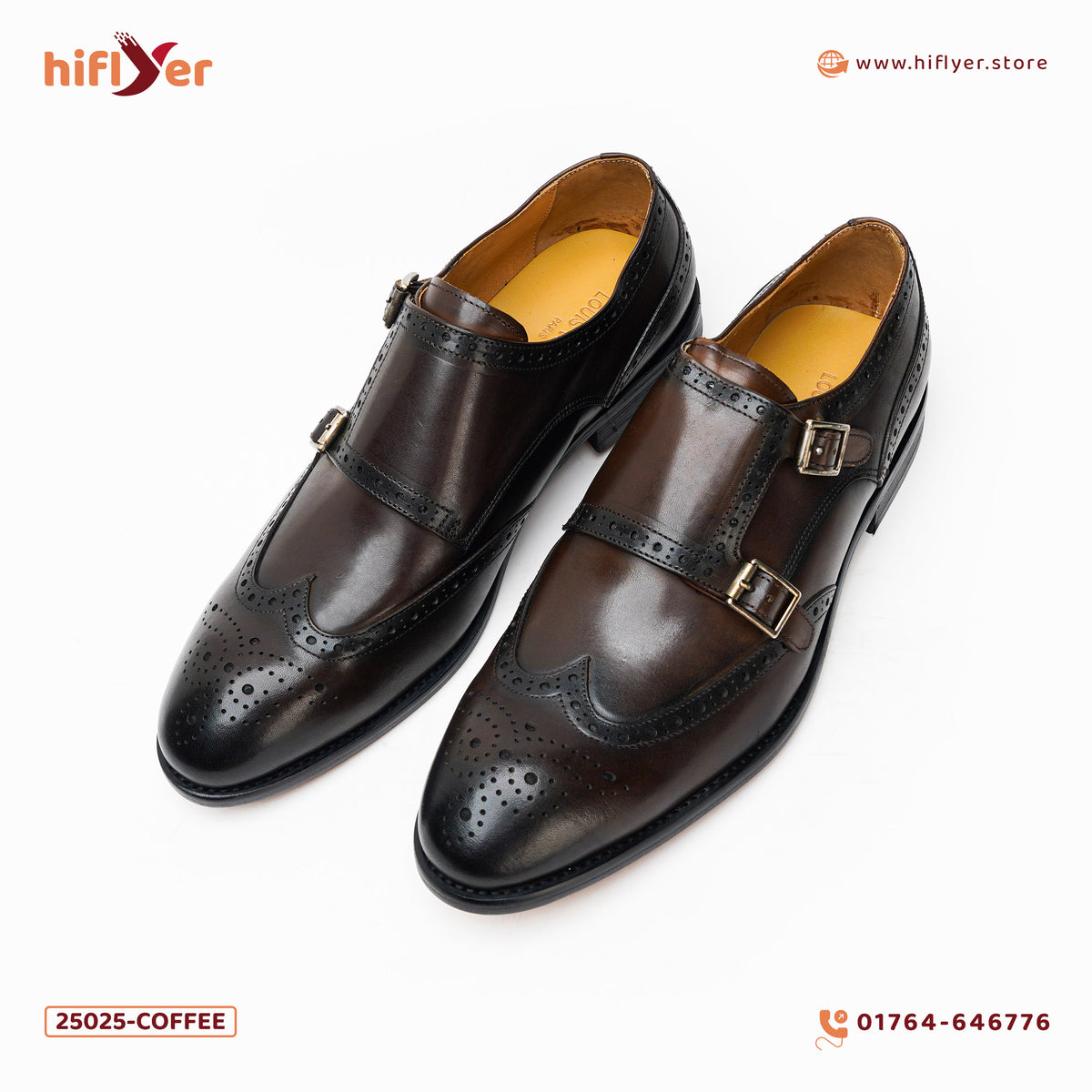 25025-Coffee Formal Genuine Cow leather Double Straps Alligators with TPR Welted Sole Monk Strap For Men