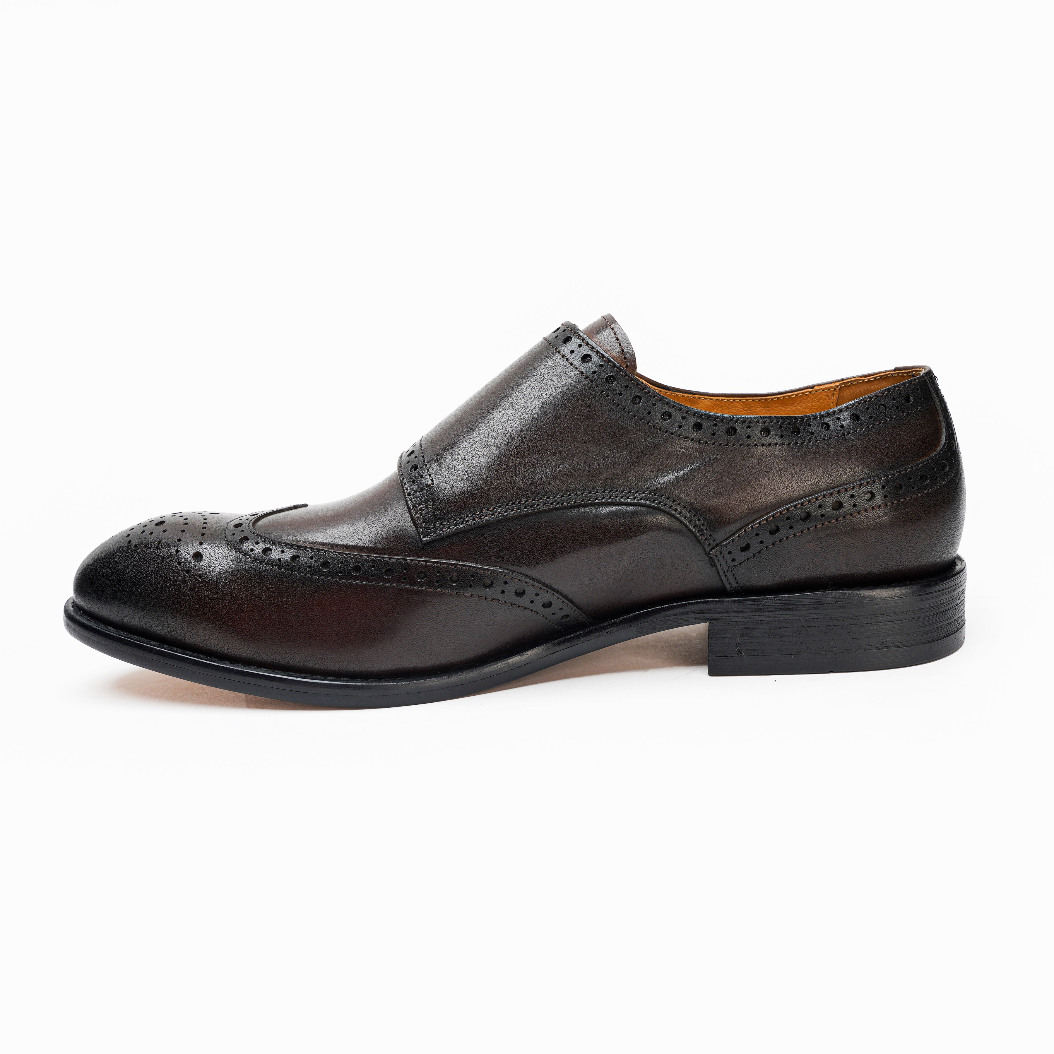 25025-Coffee Formal Genuine Cow leather Double Straps Alligators with TPR Welted Sole Monk Strap For Men