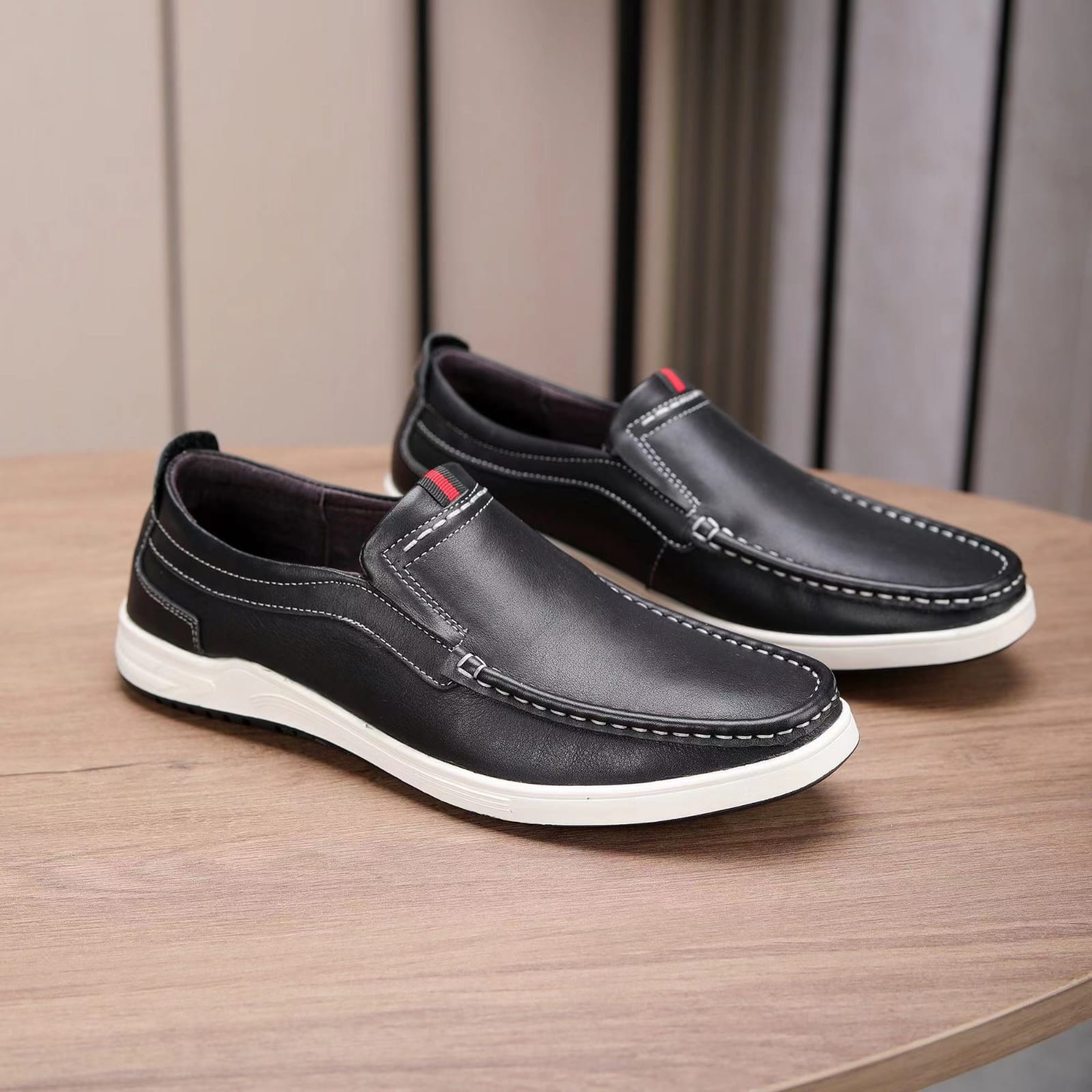 25058-Black Genuine Cowhide Leather Casual Shoes For Men