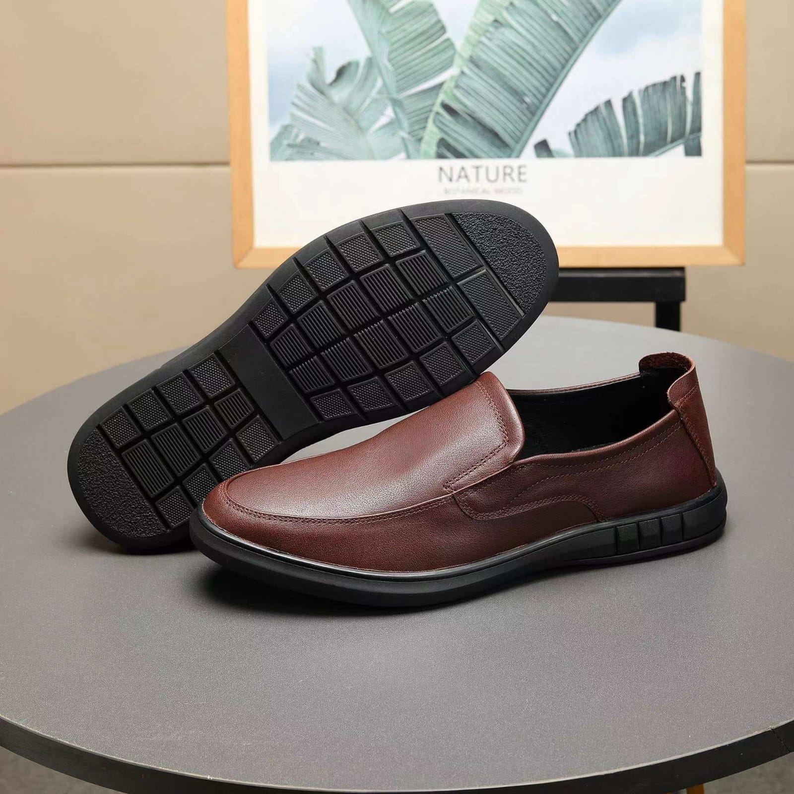 25078-Brown Genuine Leather Comfortable Casual Leather Shoes Men Footwear