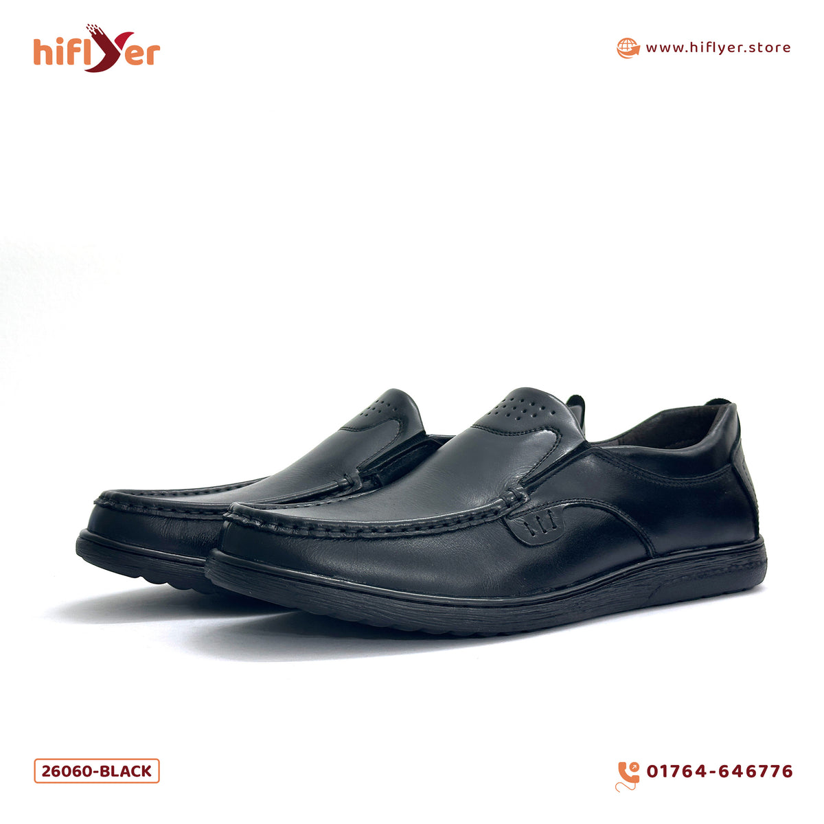 26060-Black  Premium Leather Slip-on Lightweight Casual Loafers