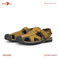 27038-Camel Full cover Genuine Cow Leather Premium New High-Quality Men's sandals