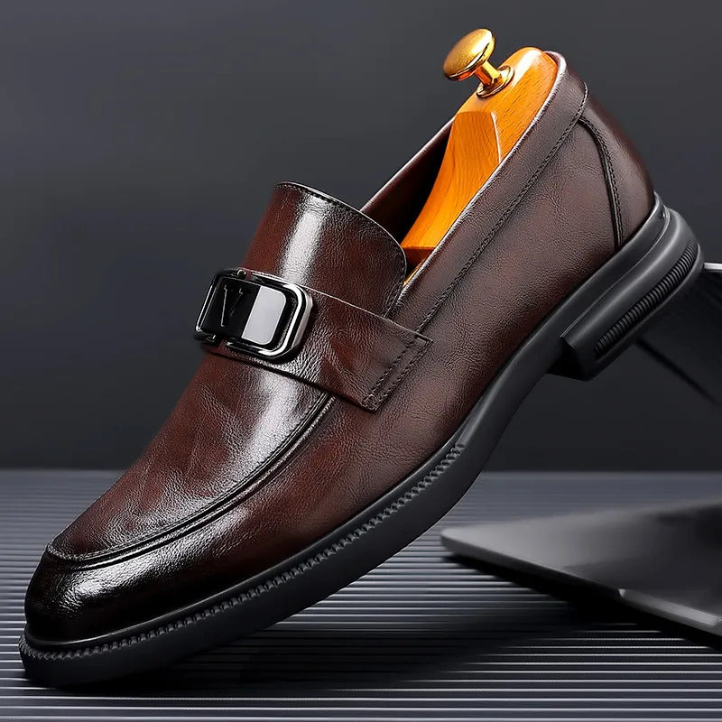 25061-Coffee One-pedal Formal Business Casual cow Leather Shoes for Men