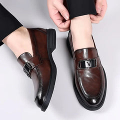 25061-Coffee One-pedal Formal Business Casual cow Leather Shoes for Men